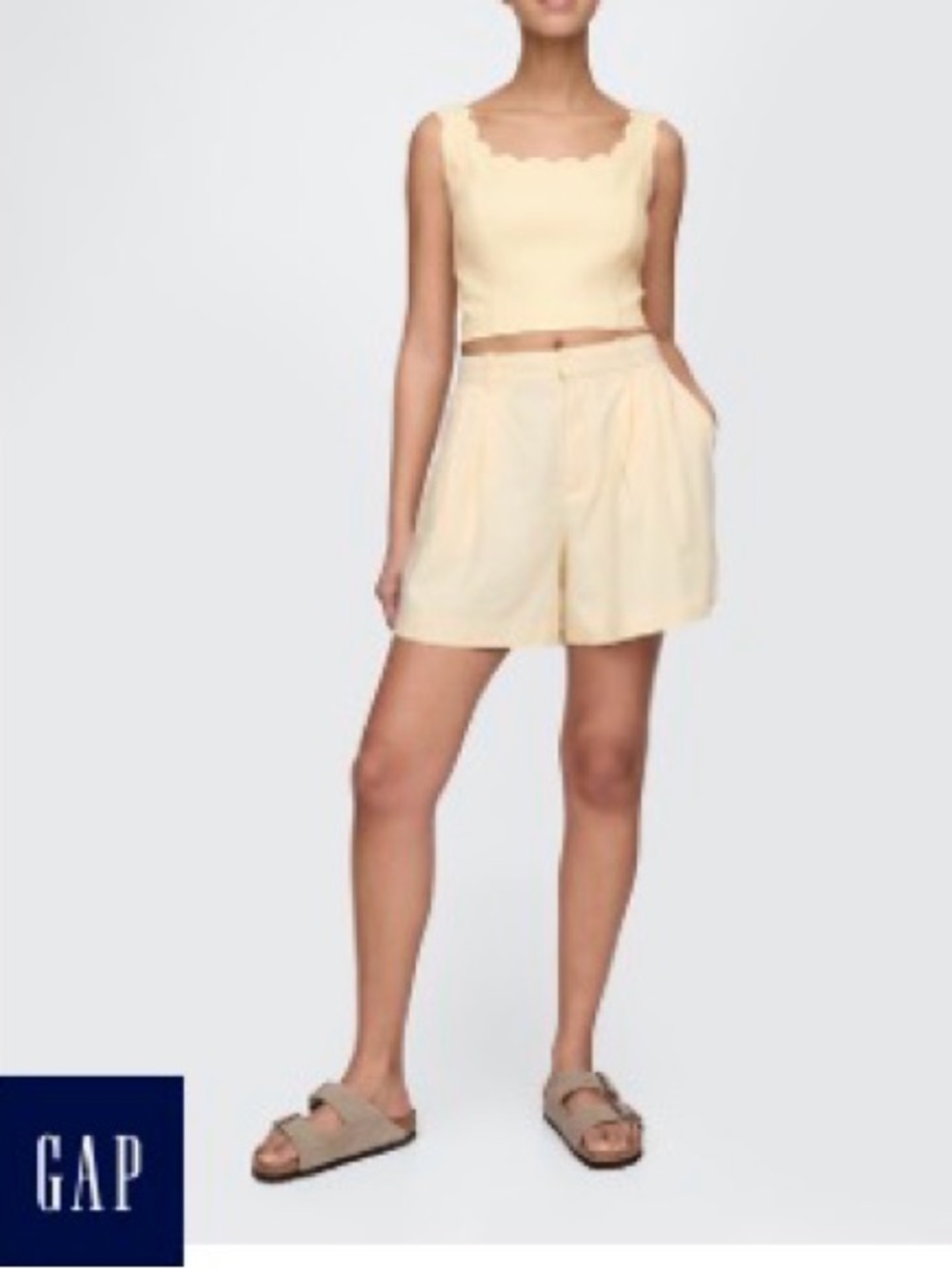 GAP High-Rise Pale Yellow Pleated Shorts